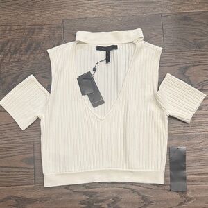 BCBGMaxazria Cold Shoulder Choker Neck Top